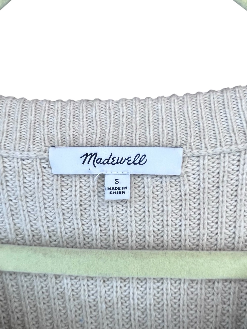 Madewell Neutral Beige Ribbed Thompson Pocket Crew Neck Sweater Minimalist - Picture 6 of 10